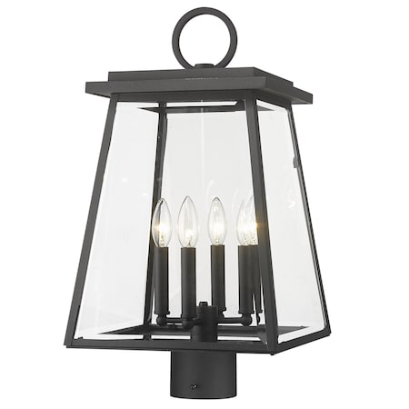 Z-Lite Broughton Outdoor Post Mount Fixture, 4-Light, 12.5 In.W x 22.5 In.H, Black/Clear Beveled 521PHBR-BK